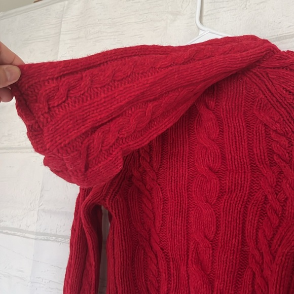 American Eagle Outfitter Hooded Winter Knit Sweater Red 100% Lambs Wool Size M - Picture 12 of 15